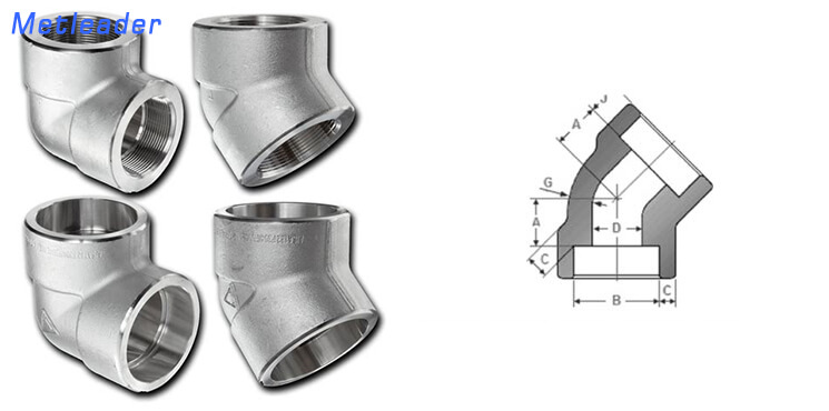 Stainless steel 45 Degree Socket Weld elbow drawing