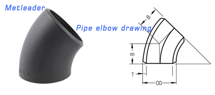 drawing 45 degree black pipe elbow